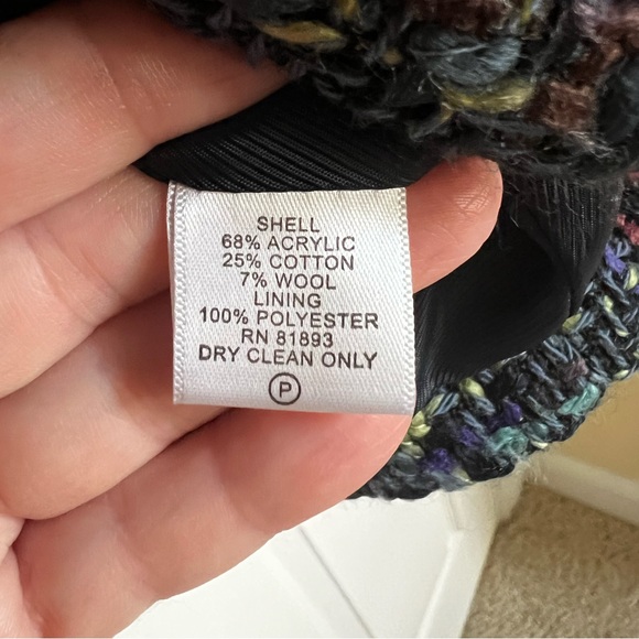 Navy Blue, Multi-Plaid Textured Tweed Retro Blazer/Jacket w/ portrait collar. - Picture 12 of 13